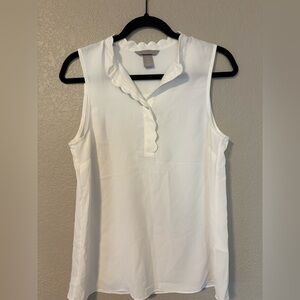 H&M White Scalloped Sleeveless Blouse